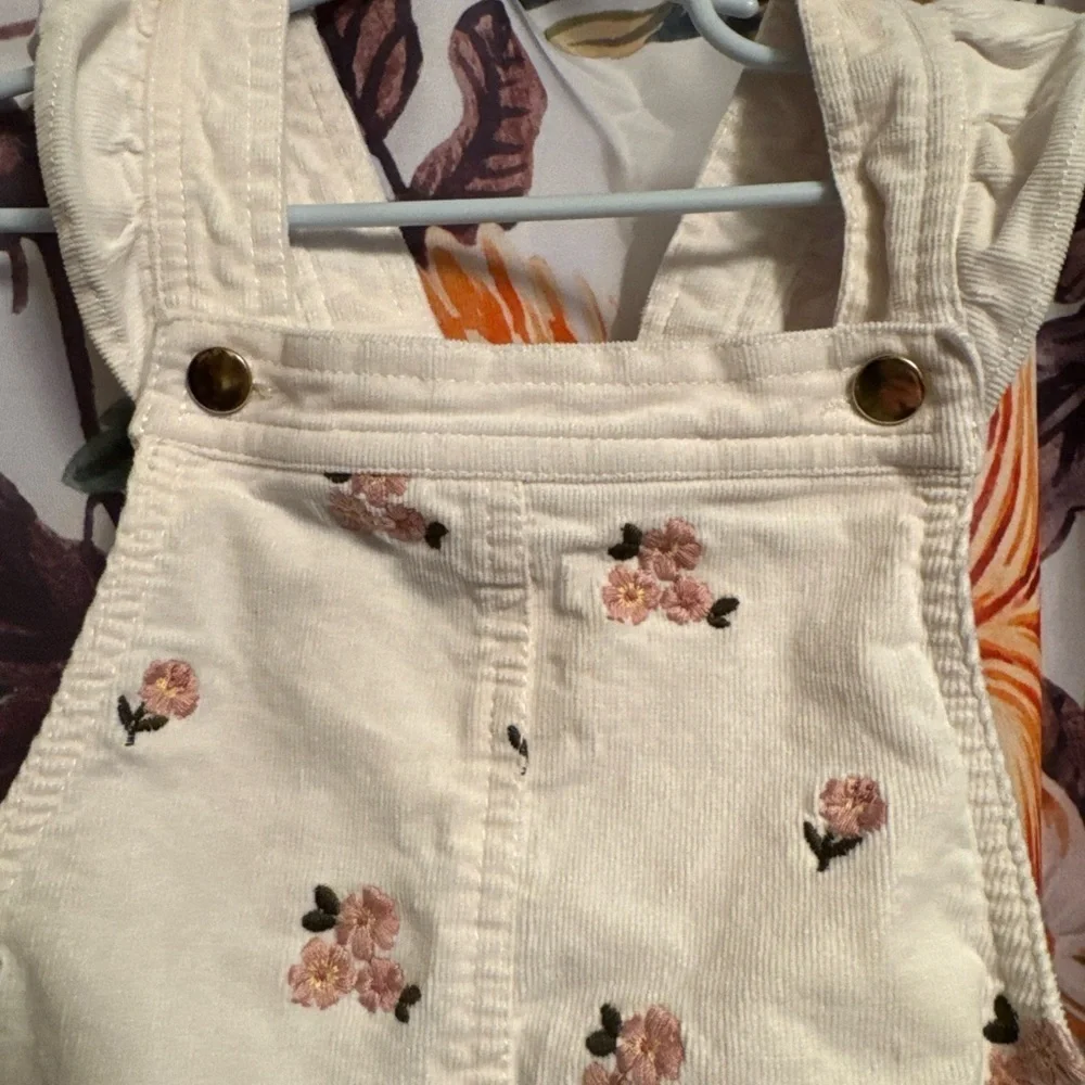 Cupcakes & Cashmere Girls White Floral Corduroy Overall Dress